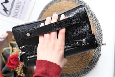 Şifreli Hakiki Deri Kapaklı Erkek El Çantası Parlak Siyah 1364