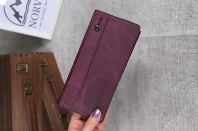Telefon Bölmeli Cüzdan Hakiki Deri El Tutamaçlı Mor 1028