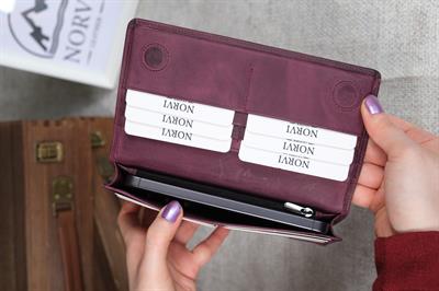 Telefon Bölmeli Cüzdan Hakiki Deri El Tutamaçlı Mor 1028