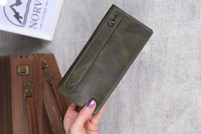 Telefon Bölmeli Cüzdan Hakiki Deri El Tutamaçlı Haki 1028