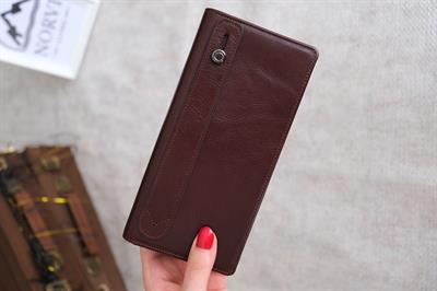 Telefon Bölmeli El Tutamaçlı Hakiki Deri Cüzdan Parlak Kahverengi 1028