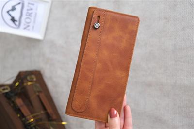 Telefon Bölmeli El Tutamaçlı Hakiki Deri Cüzdan Taba Rengi 1028