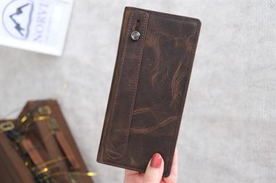Telefon Bölmeli El Tutamaçlı Hakiki Deri Cüzdan Koyu Kahverengi 1028