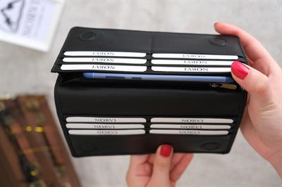 Telefon Bölmeli El Tutamaçlı Hakiki Deri Cüzdan Parlak Siyah 1028