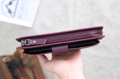 Telefon Bölmeli Hakiki Deri Fermuarlı Cüzdan Mor 1163