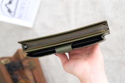 Telefon Bölmeli Hakiki Deri Fermuarlı Cüzdan Yeşil 1163