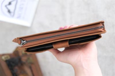 Telefon Bölmeli Hakiki Deri Fermuarlı Cüzdan Taba 1163