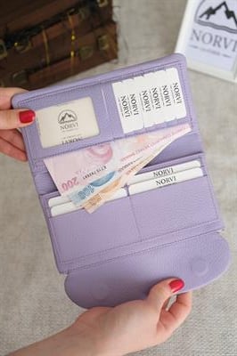 Telefon Bölmeli Hakiki Deri Kadın Cüzdan Açık Mor 1055