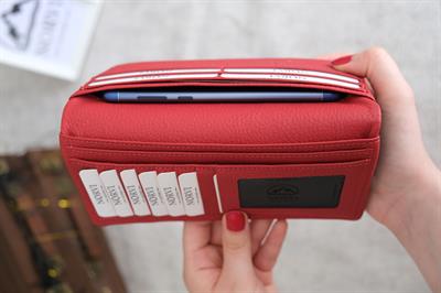 Telefon Bölmeli Hakiki Deri Kadın Cüzdan Siyah Kırmızı 1055