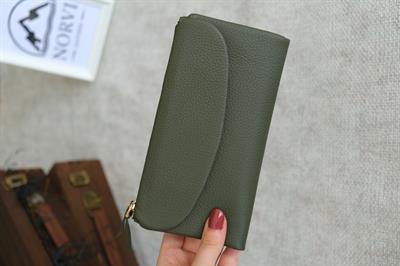 Telefon Bölmeli Hakiki Deri Kadın Cüzdan Yeşil 1055