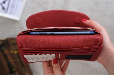 Telefon Bölmeli Hakiki Deri Kadın Cüzdan Kırmızı 1055