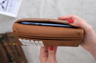 Telefon Bölmeli Hakiki Deri Kadın Cüzdan Taba 1055