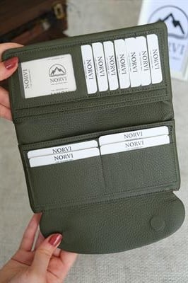 Telefon Bölmeli Hakiki Deri Kadın Cüzdan Yeşil 1055