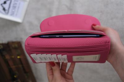 Telefon Bölmeli Hakiki Deri Kadın Cüzdan Pembe 1055