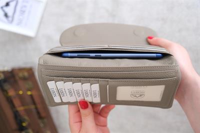 Telefon Bölmeli Hakiki Deri Kadın Cüzdan Gri 1055
