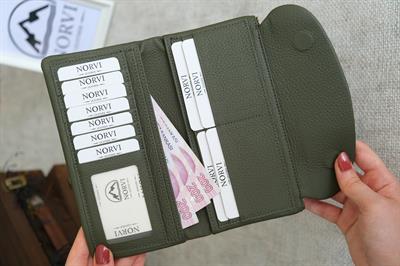 Telefon Bölmeli Hakiki Deri Kadın Cüzdan Yeşil 1055