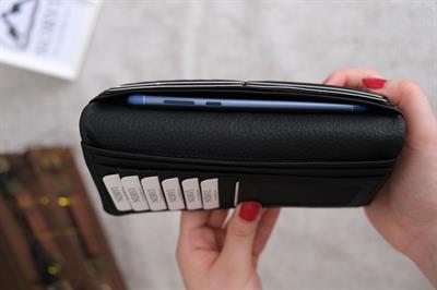 Telefon Bölmeli Hakiki Deri Kadın Cüzdan Siyah 1055