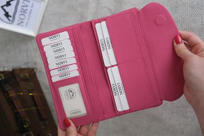 Telefon Bölmeli Hakiki Deri Kadın Cüzdan Pembe 1055