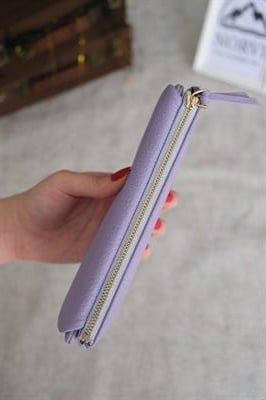 Telefon Bölmeli Hakiki Deri Kadın Cüzdan Açık Mor 1055