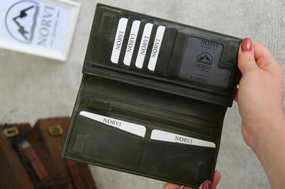 Telefon Bölmeli Mıknatıslı Hakiki Eskitme Deri Cüzdan Haki Yeşil Rengi 1023