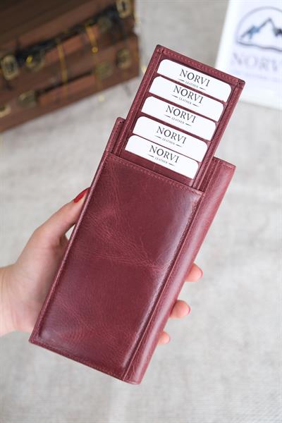 Telefon Bölmeli Mıknatıslı Hakiki Eskitme Deri Cüzdan Bordo Renk 1023
