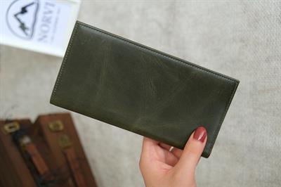 Telefon Bölmeli Mıknatıslı Hakiki Eskitme Deri Cüzdan Haki Yeşil Rengi 1023