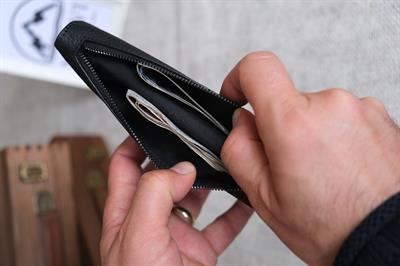Telefon Bölmeli Portföy Hakiki Deri Parçalı Tasarım Siyah 1241