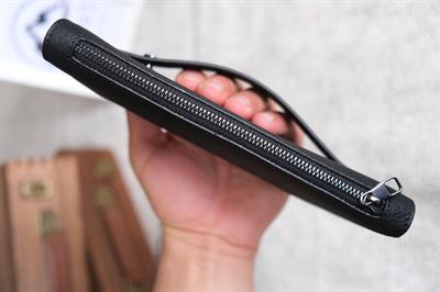 Telefon Bölmeli Portföy Hakiki Deri Parçalı Tasarım Siyah 1241