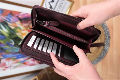 Tutamaçlı Çok Bölmeli Hakiki Deri Lüks El Çantası Mürdüm 1098