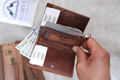 Hakiki Deri Cüzdan Fındık Renk - Kadın Erkek Kullanımlı Unisex 1237