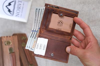 Hakiki Deri Cüzdan Fındık Renk - Kadın Erkek Kullanımlı Unisex 1237