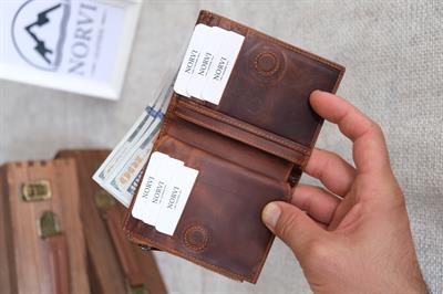 Hakiki Deri Cüzdan Fındık Renk - Kadın Erkek Kullanımlı Unisex 1237