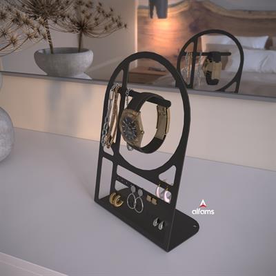 Alfams Metal Takı ve Saat Standı - Küpe, Kolye ve Bileklik Organizeri (25 cm)