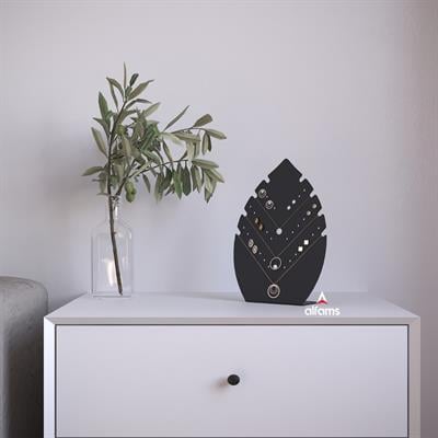 Alfams  Metal Yaprak Formlu Takı Standı – 25 cm Dekoratif Küpe, Kolye ve Bileklik Düzenleyici Organizer