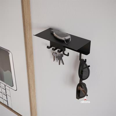 Alfams Raflı Metal Duvar Organizeri - Akıllı Anahtar, Gözlük ve Aksesuar Askısı (17 cm)