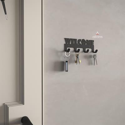 Alfams Welcome Yazılı Metal Anahtar Askılığı – 14 cm Vidalı Ceket ve Takı Organizeri