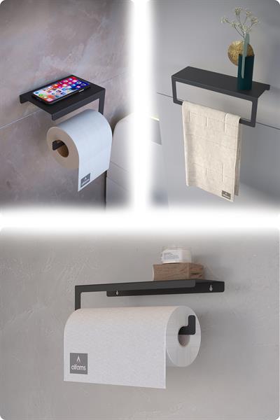 Metal 3'lü Set – Tuvalet Kağıtlık, Havlu Askısı ve Kağıt Havluluk | Modern Banyo ve Mutfak Düzenleyici