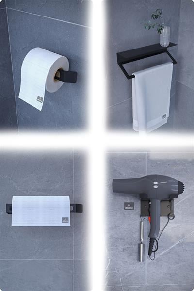 Metal 4'lü Set – Tuvalet Kağıtlık, Havlu Askısı, Kağıt Havluluk ve Fön Makinesi Tutucu | Modern Banyo ve Mutfak Düzenleyici