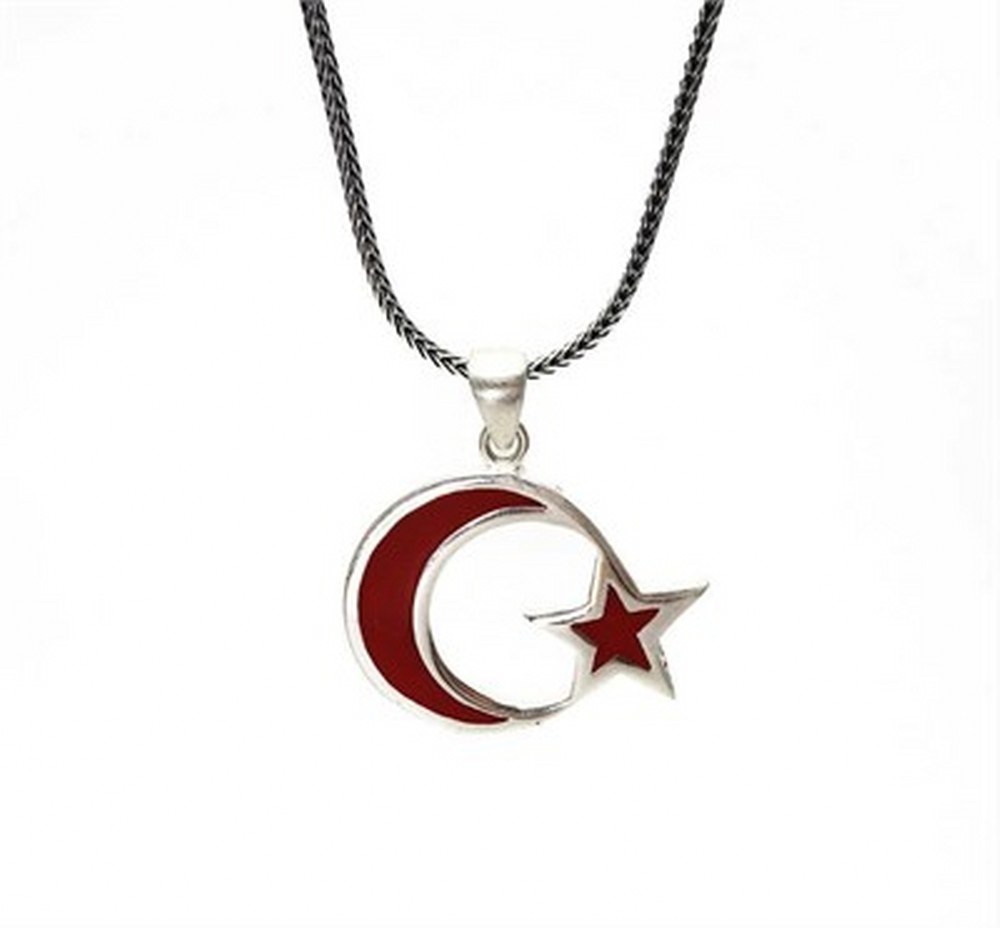 Ay Yıldız Türk Bayrağı Gümüş Erkek Kolye Zincir