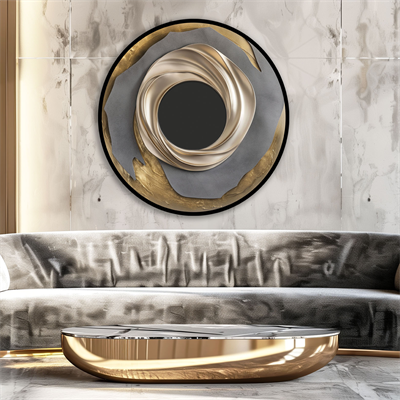 Antrasit-Gold Detay Soyut Yuvarlak Tablo KZY-CDA-497