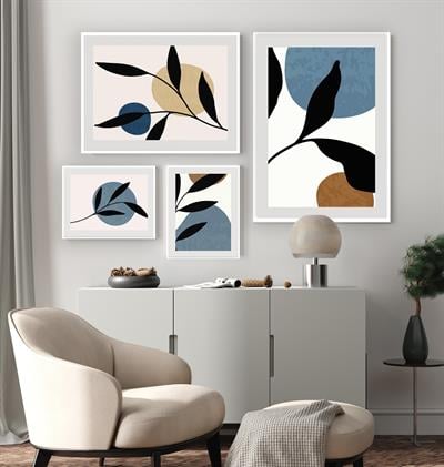 Bohem Mavi Detay Yaprak Tablo KZY-BHM-224