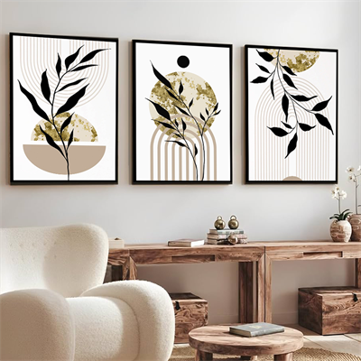 Bohem Yaprak Detay Geometrik Gold Tablo KZY-BHM-234