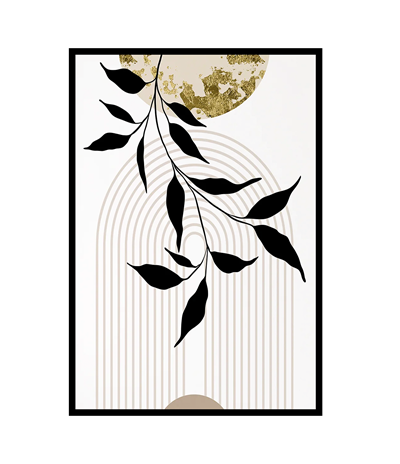 Bohem Yaprak Detay Geometrik Gold Tablo KZY-BHM-234