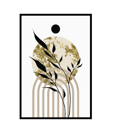 Bohem Yaprak Detay Geometrik Gold Tablo KZY-BHM-234