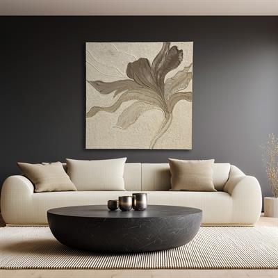 Gri Çiçek Detay Kabartmalı Yağlıboya Duvar Aksesuarı I KZY-EXC-458