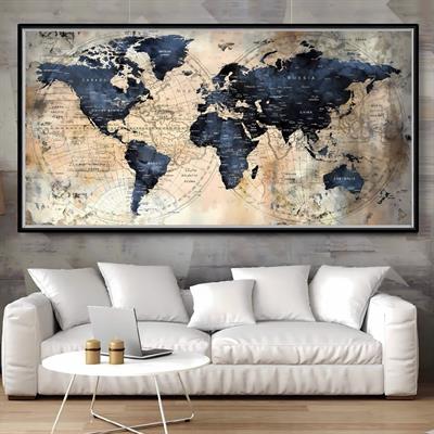 Kanvas Mavi Detay Dünya Haritası Tablo  I KZY-DY-013  