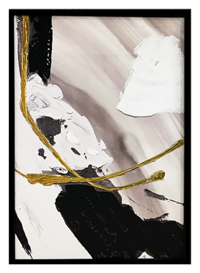 Siyah Akrilik Detay Doku İşlemli Soyut Tablo I  KZY-AB-1211  