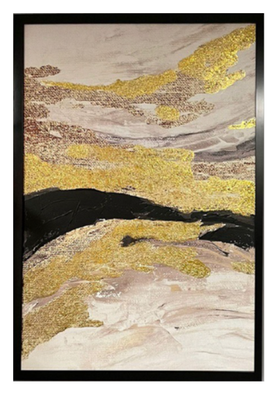 Siyah Detay Varak Doku İşlemli Soyut Kanvas Tablo I KZY-AB-1213 