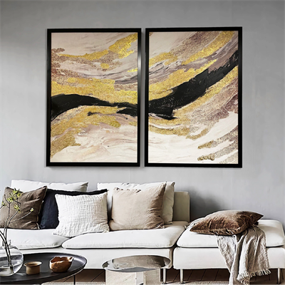 Siyah Detay Varak Doku İşlemli Soyut Kanvas Tablo I KZY-AB-1213 