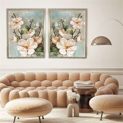 Turkuaz/Beyaz Detay Orkide Çiçek Kanvas Tablo I KZY-Çİ-571 